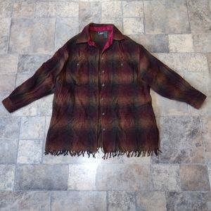 Plaid wool shacket with fringe size small